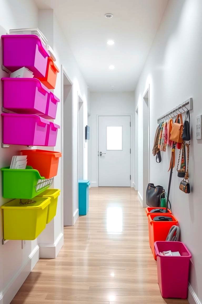 Color Coded Bins - 24 Hallway Storage Ideas