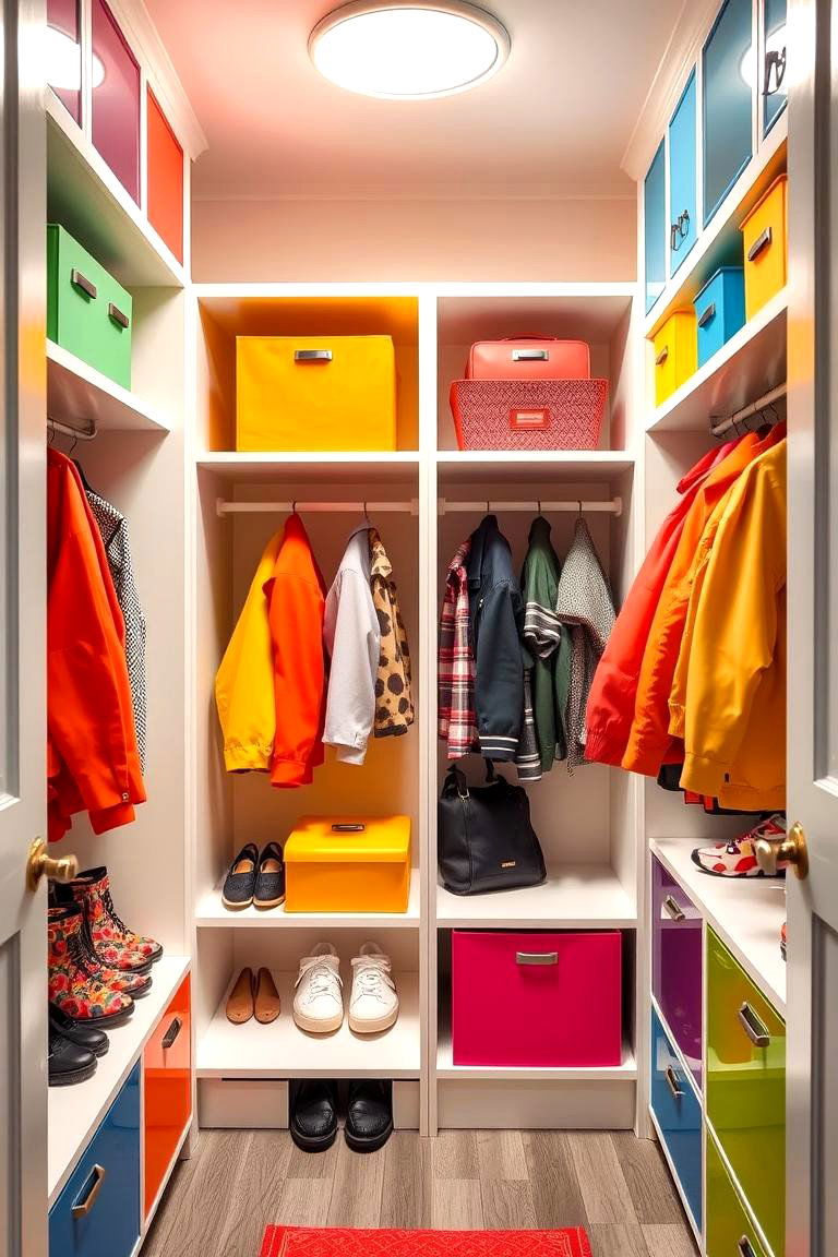 Color Coded Coat Closet - 24 Coat Closet Ideas