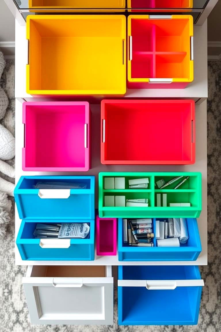 Color Coded Storage Boxes - 24 vanity organization ideas