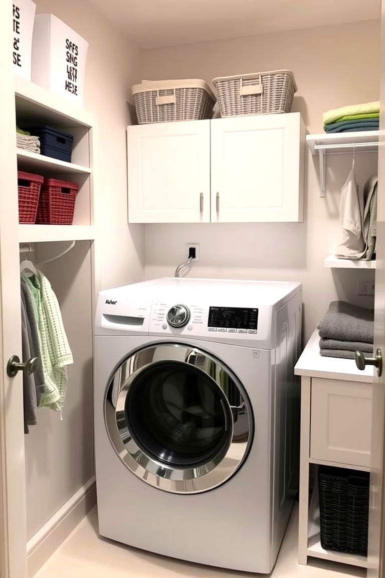Color Coded Zones Visual Order - 24 Small Laundry Room Ideas With a Top Load Washing Machine
