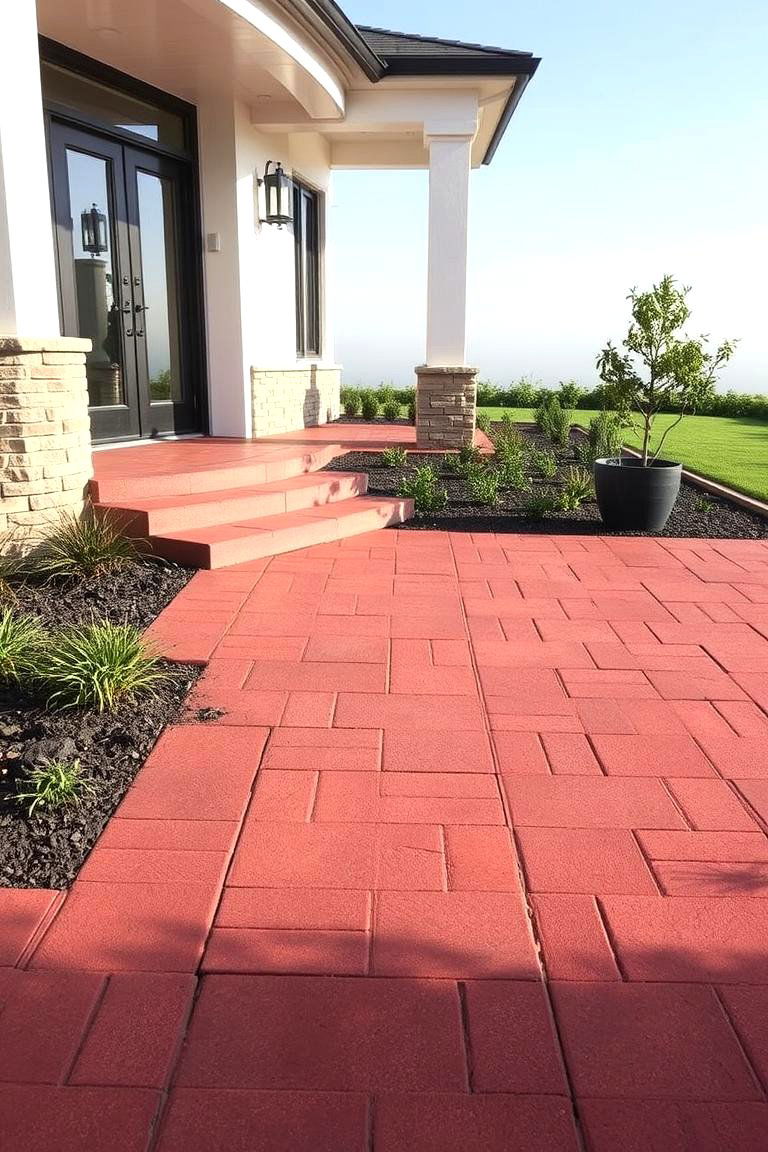 Color Contrast Red Paver Design - 24 Red Paver Patio Ideas