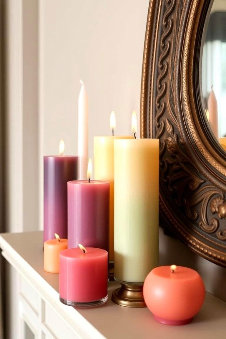 Color Coordinated Candle Display - 24 Decorating With Candles