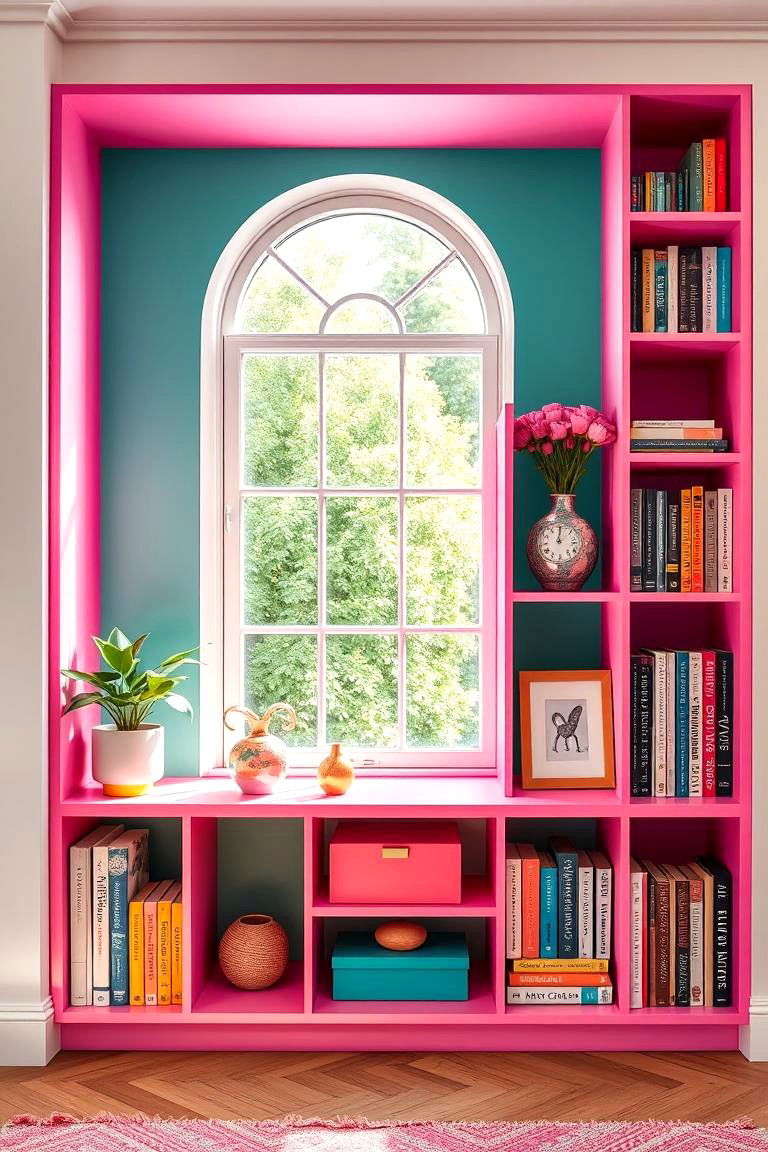 Color Pop Design - 24 Bookcases Around Window Design Ideas