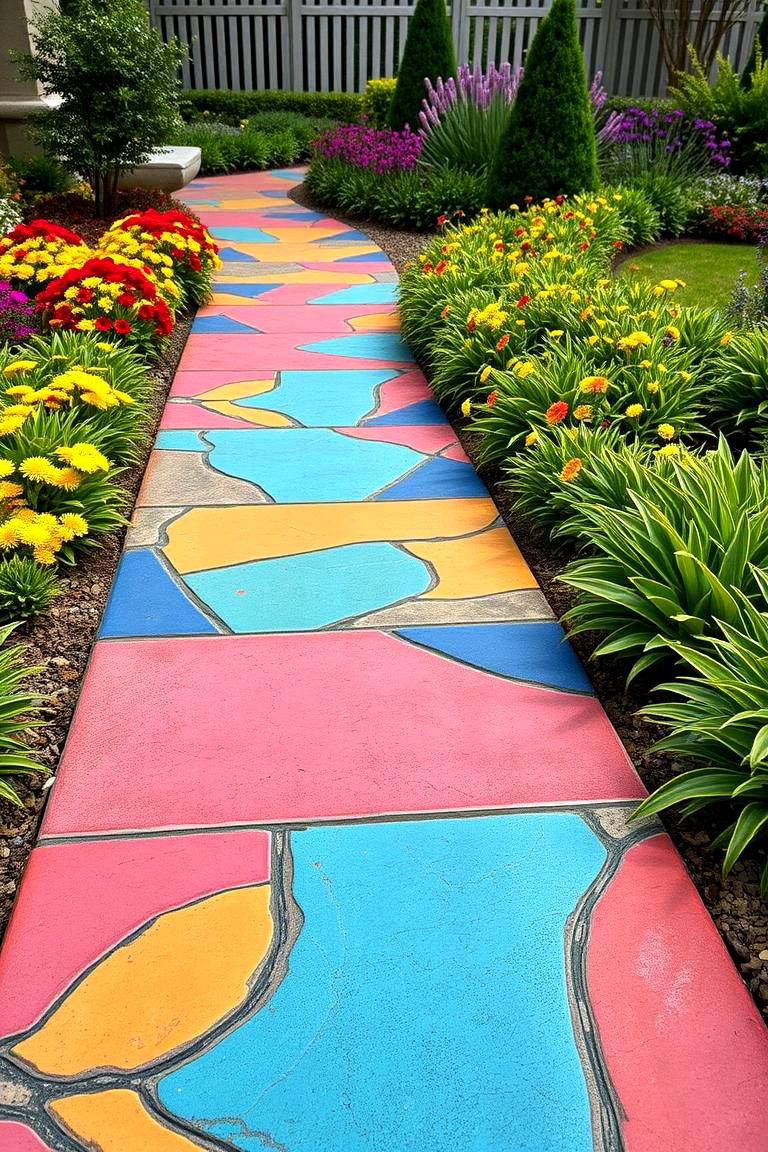 Colored Concrete Pathway Accents - 24 Concrete Walkway Ideas