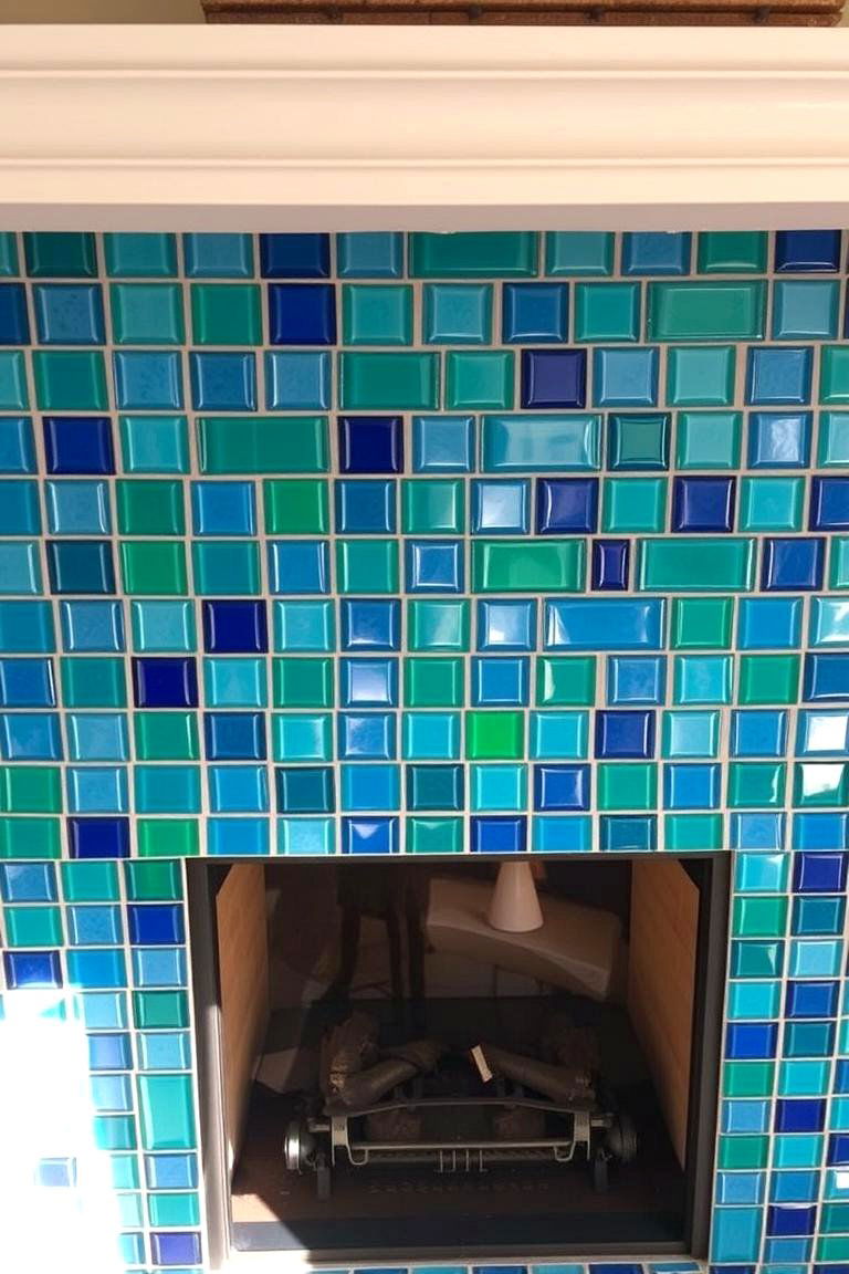 Colored Glass Tiles - 24 Fireplace Backsplash Ideas