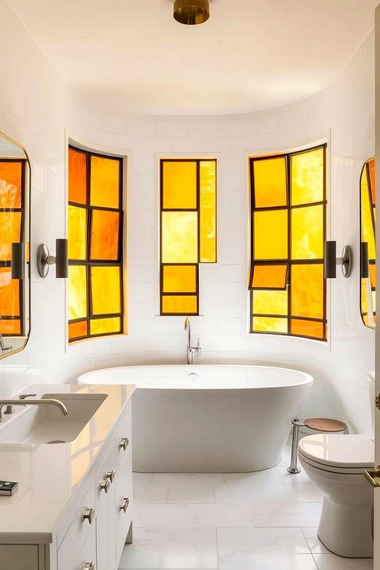 Colored Glass for a Playful Look - 24 Bathroom Window Treatment Ideas