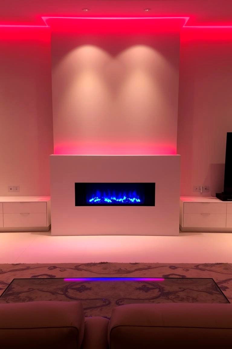 Colored Lights for an Artistic Flair - 24 Fireplace Lighting Ideas