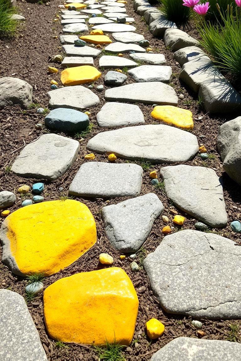 Colored Stone Accent Walkway - 24 Rock Walkway Ideas