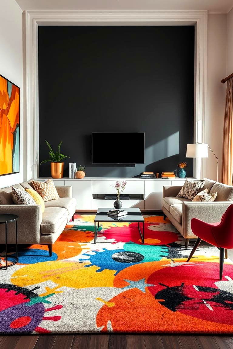 Colorful Abstract Carpet - 24 Living Room Carpet Ideas