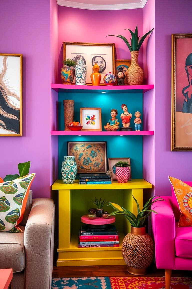 Colorful Accent Corner Shelf - 24 Corner Bookshelf Ideas