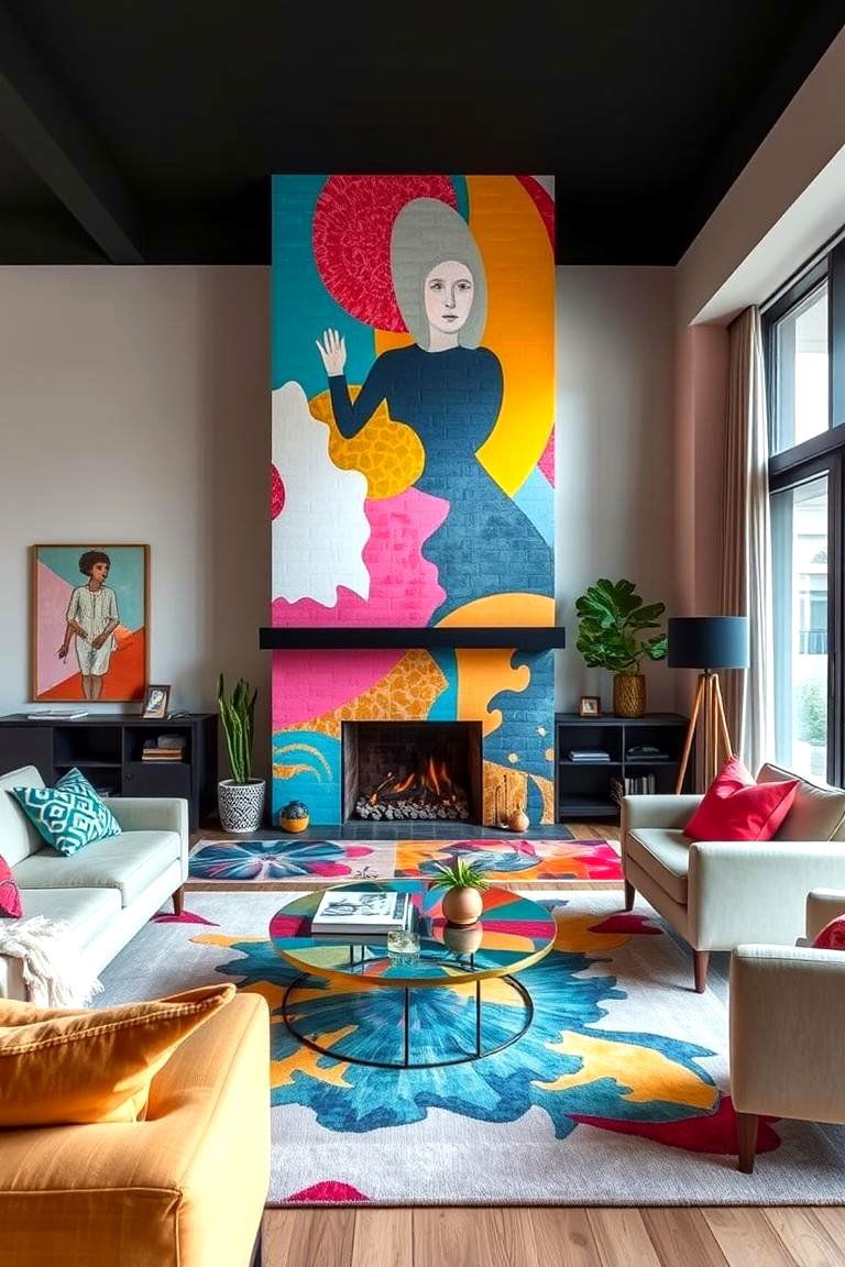 Colorful Accent Fireplace - 24 Small Living Room Fireplace Ideas