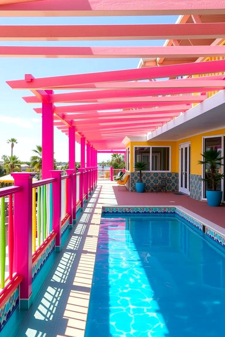 Colorful Accent Railing - 24 Pool Deck Railing Ideas