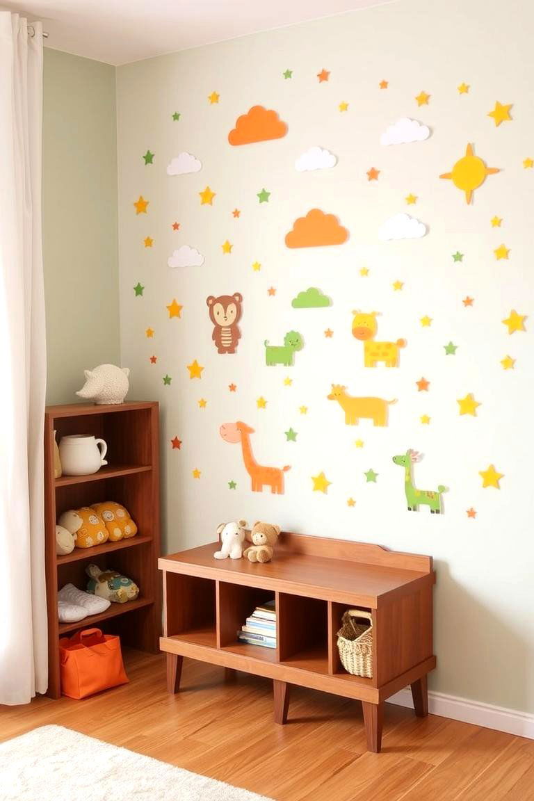 Colorful Accent Wall with Wall Decals - 24 Nursery Accent Wall Ideas