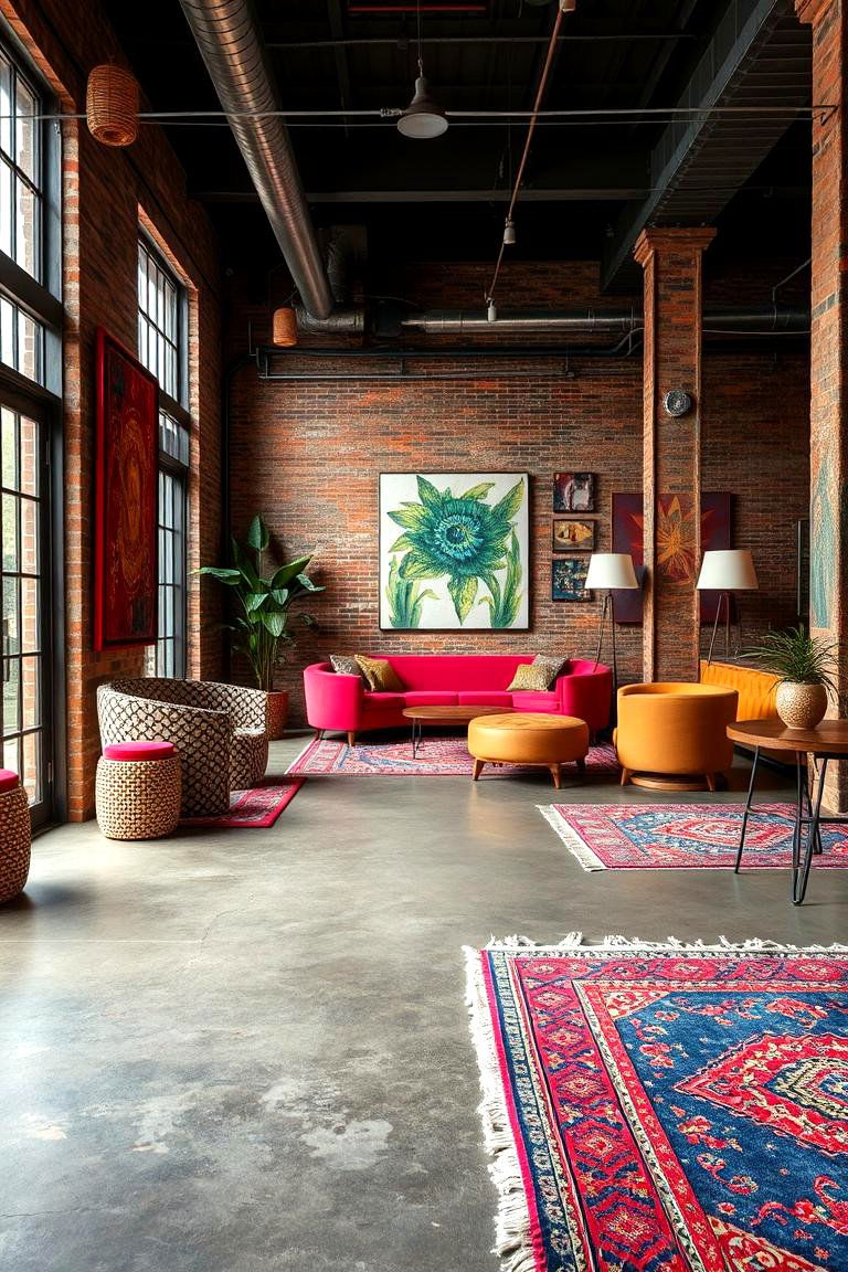 Colorful Accents on Concrete Floors - 24 Concrete Floor Living Room Ideas