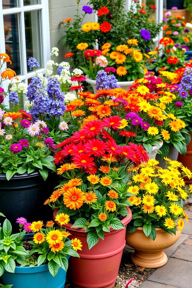 Colorful Annuals Display - 24 Corner Garden Ideas With Pots