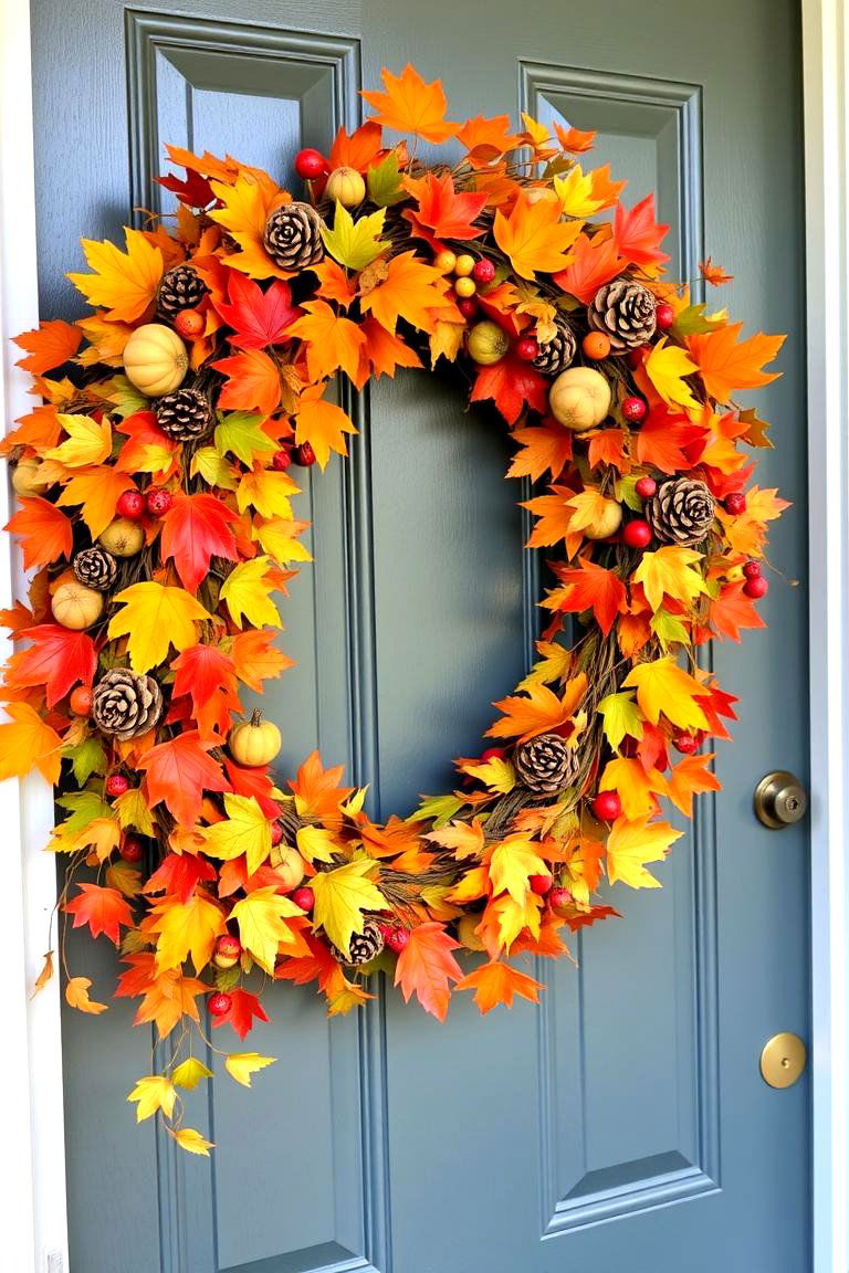 Colorful Autumn Garland - 24 Front Door Fall Decor Ideas