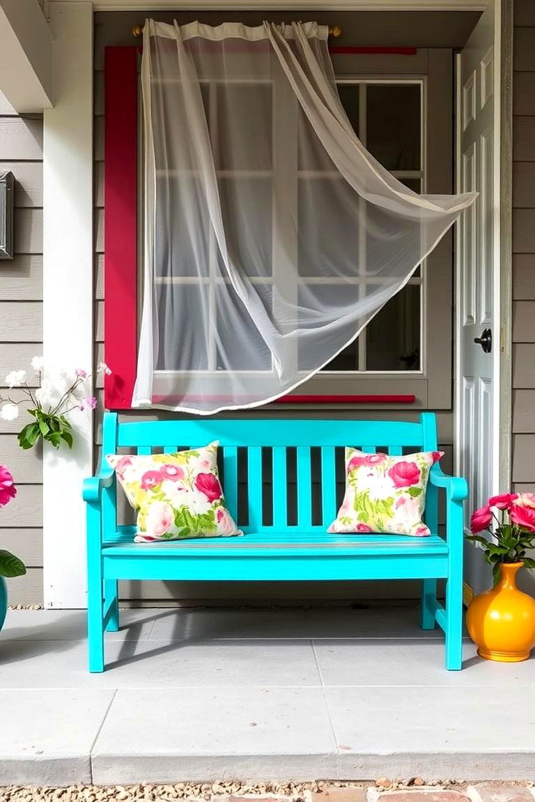 Colorful Bench to Add a Pop of Personality - 24 Front Porch Bench Ideas