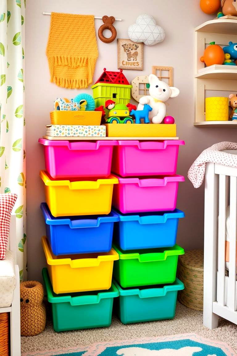 Colorful Bins for Toy Storage - 24 Nursery Storage Ideas