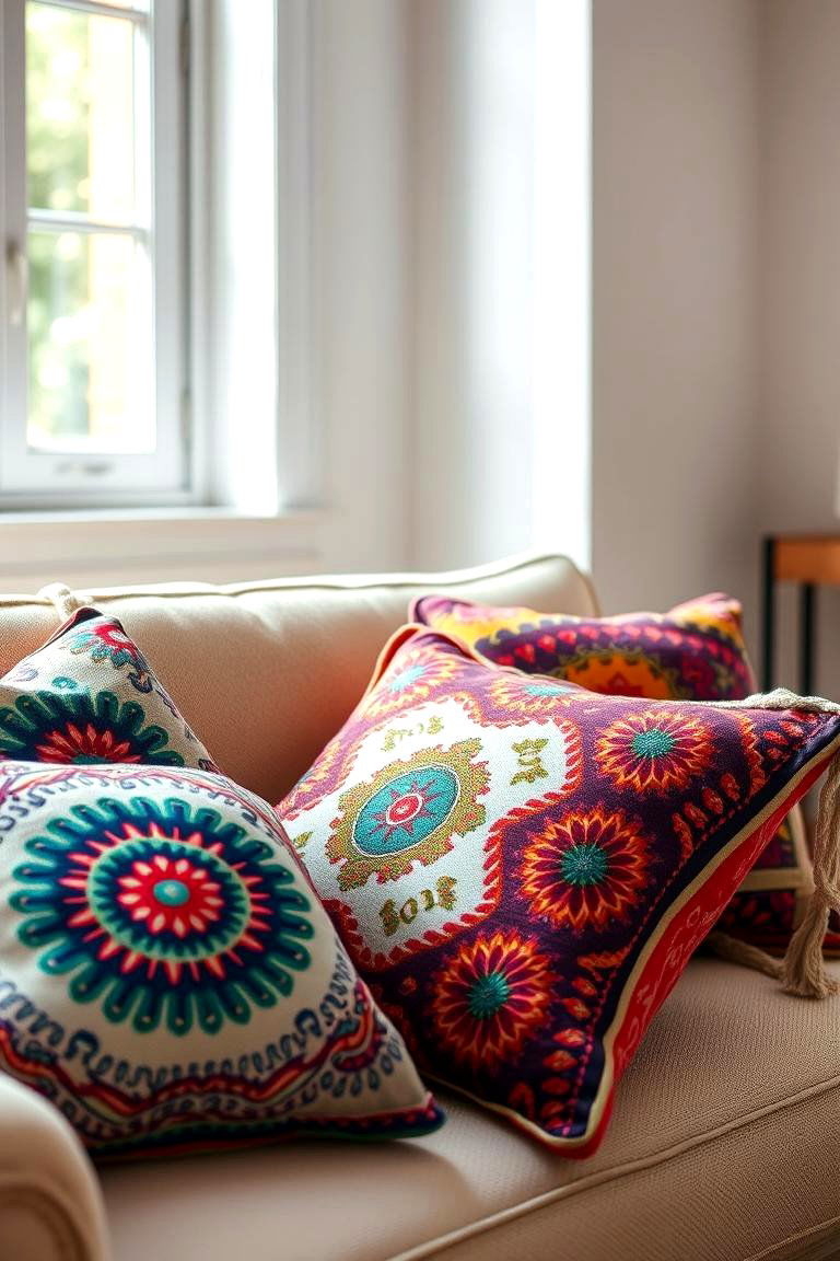 Colorful Bohemian Cushions - 24 Colorful Boho Decor Ideas