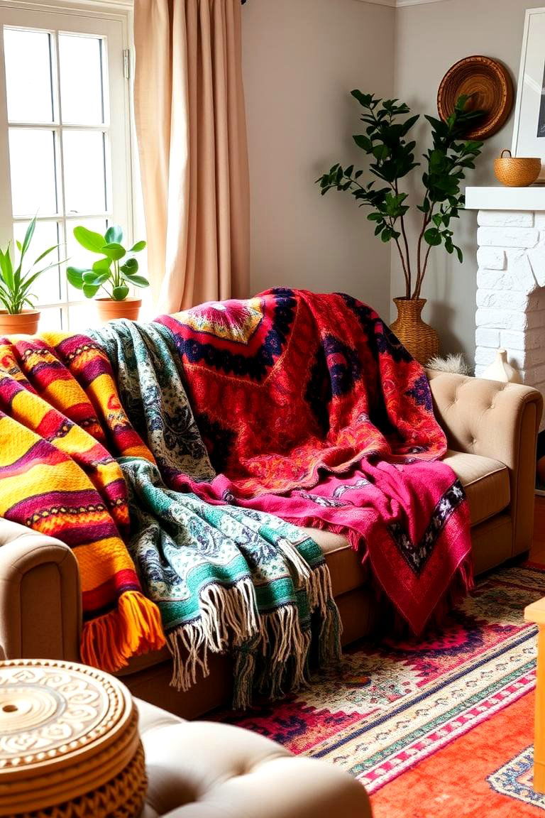 Colorful Boho Throw Blankets - 24 Boho Decor Ideas