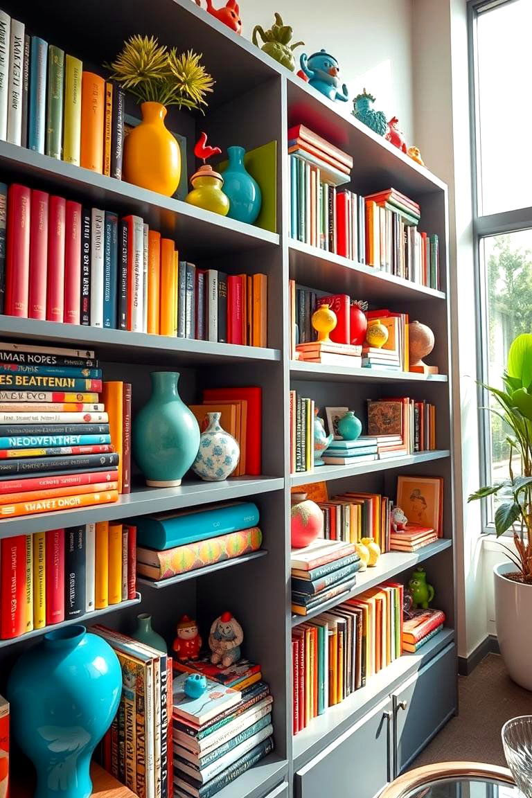 Colorful Book Arrangements - 24 Bookshelf Decor Ideas
