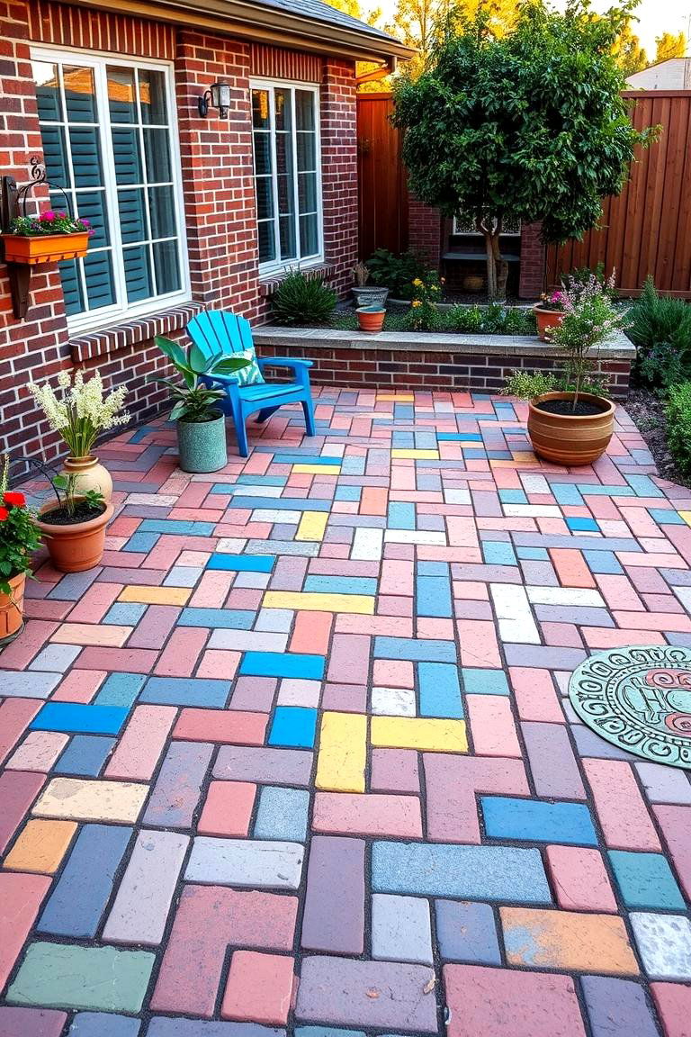 Colorful Brick Arrangement Patio - 24 Brick Patio Ideas