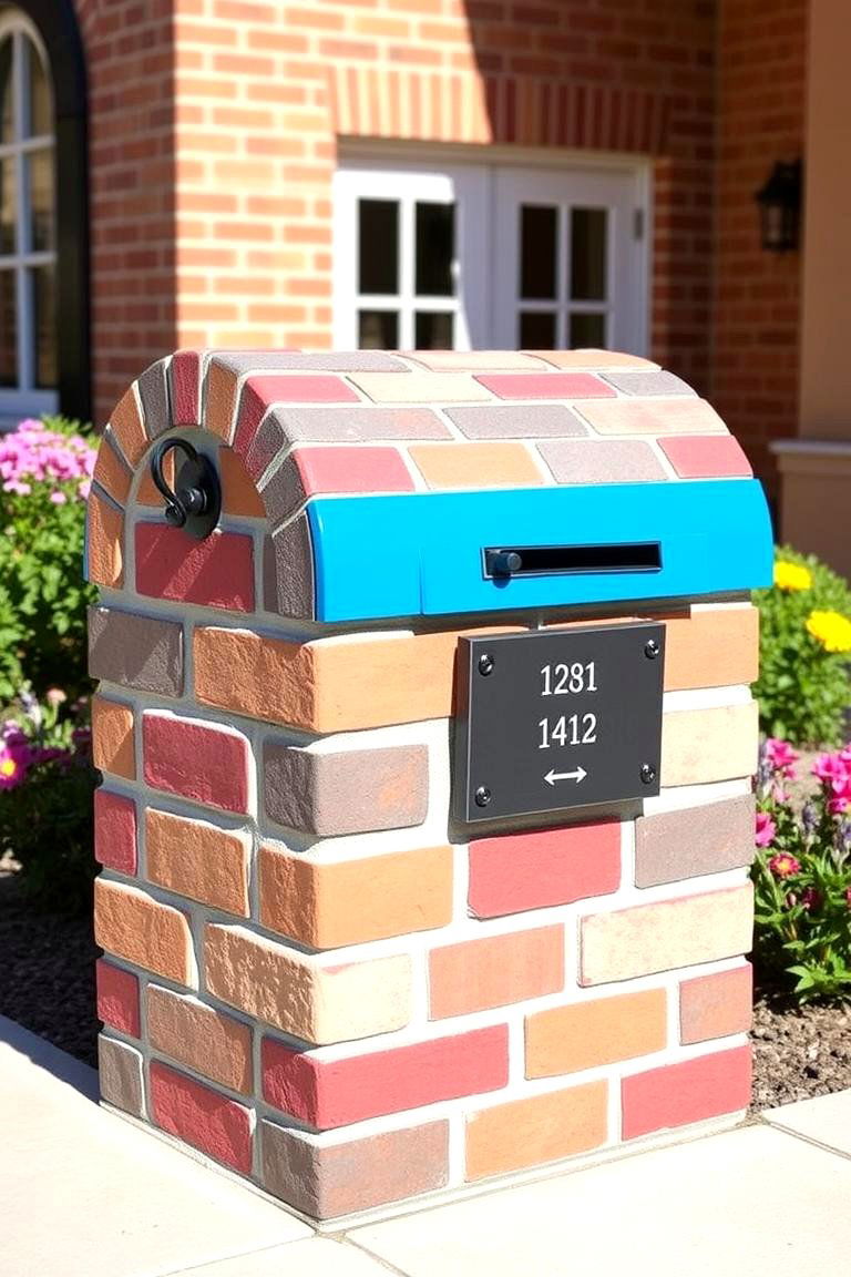Colorful Brick Mailbox Accents - 24 Brick Mailbox Ideas