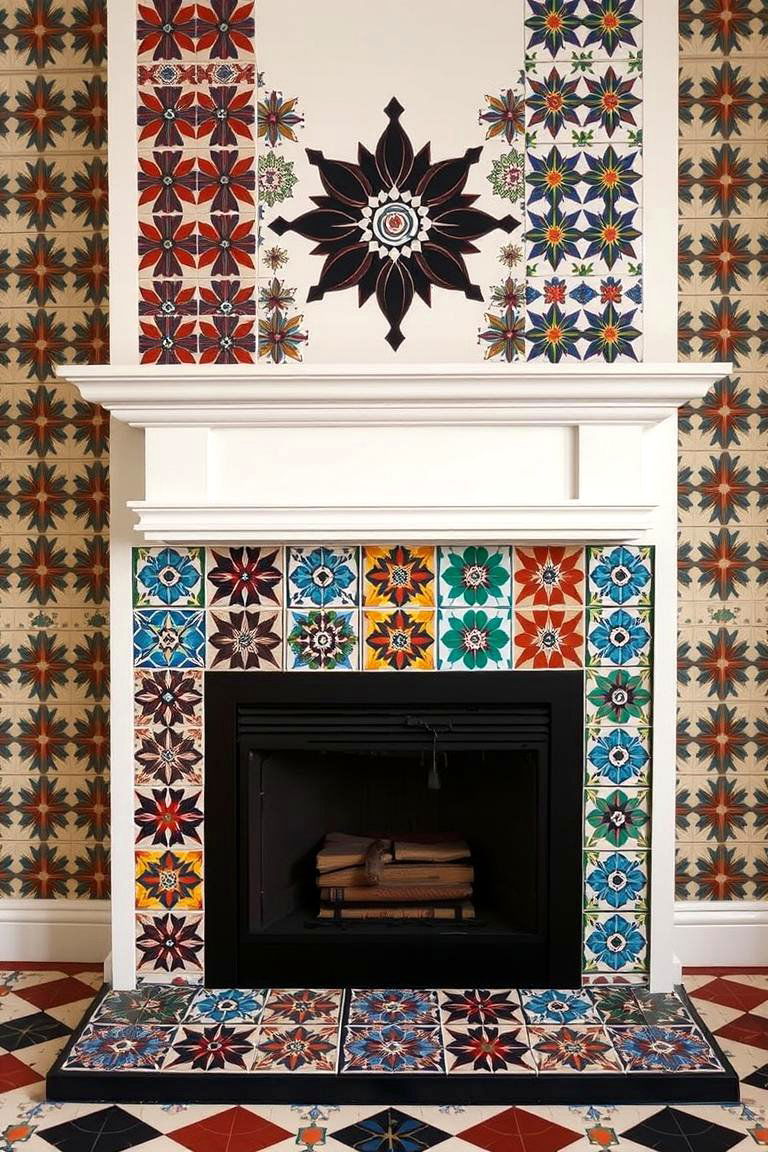 Colorful Cement Tiles - 24 Fireplace Tile Ideas