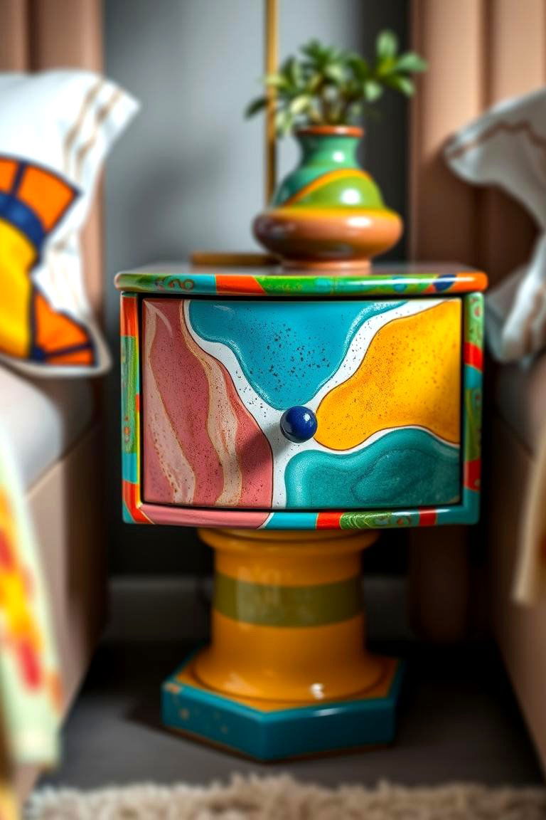 Colorful Ceramic Nightstand - 24 Nightstand Decor Ideas