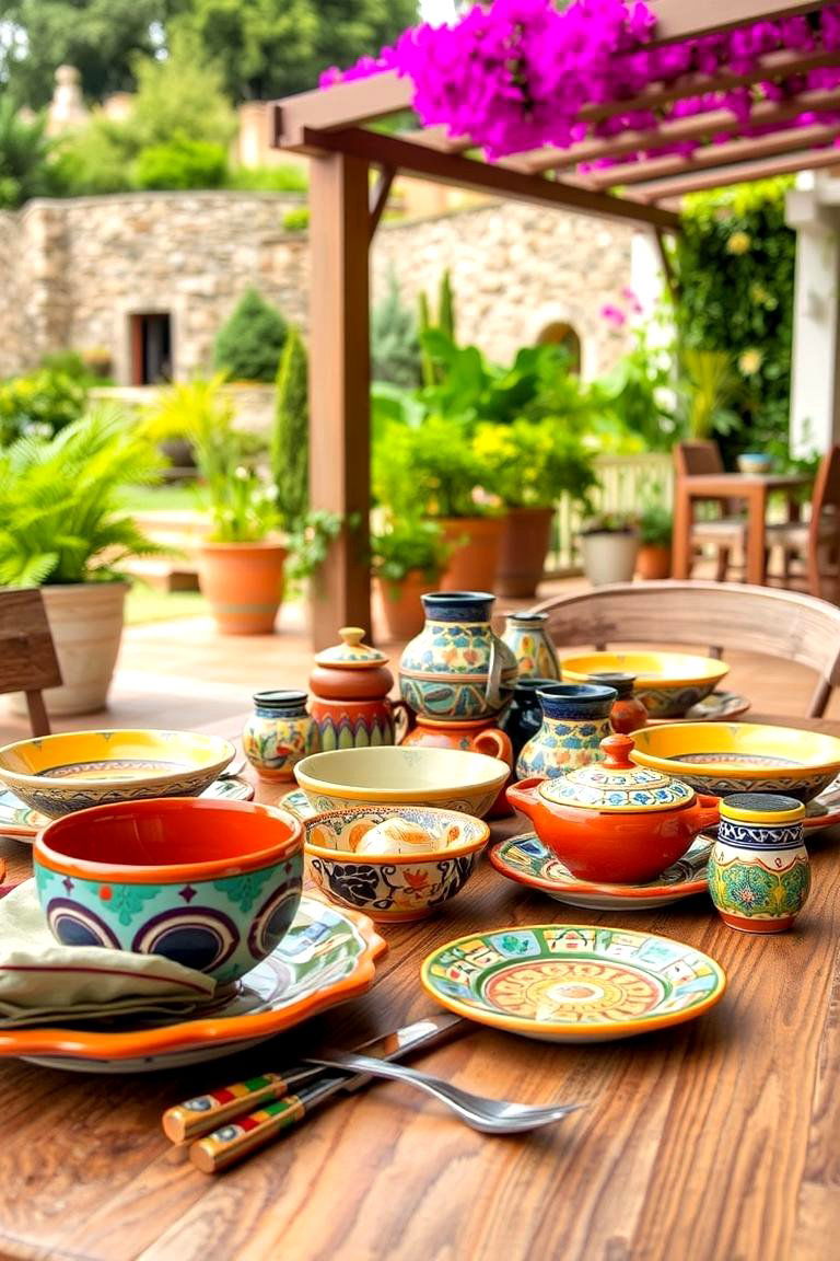 Colorful Ceramic Tableware - 24 Mediterranean Patio Ideas