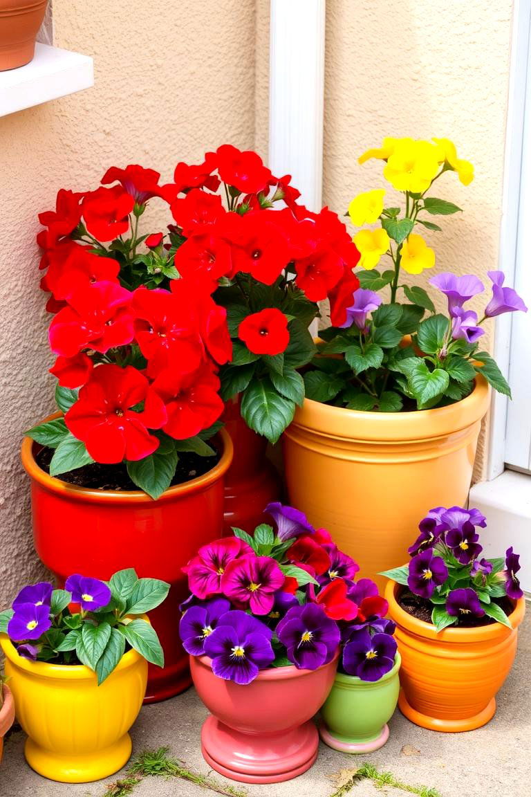 Colorful Container Flower Pots - 24 Patio Small Garden Ideas