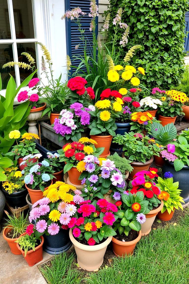 Colorful Container Garden - 24 Small Front Yard Landscaping Ideas
