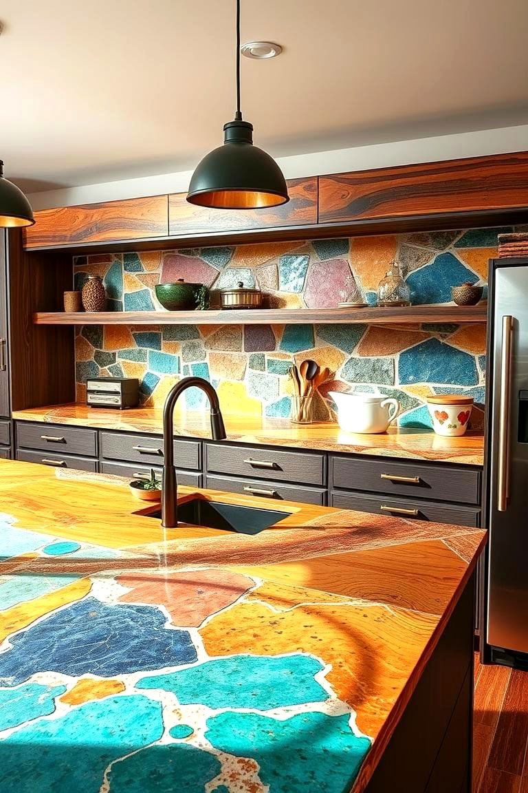 Colorful Countertop Surfaces - 24 Maximalist Kitchen Decor Ideas