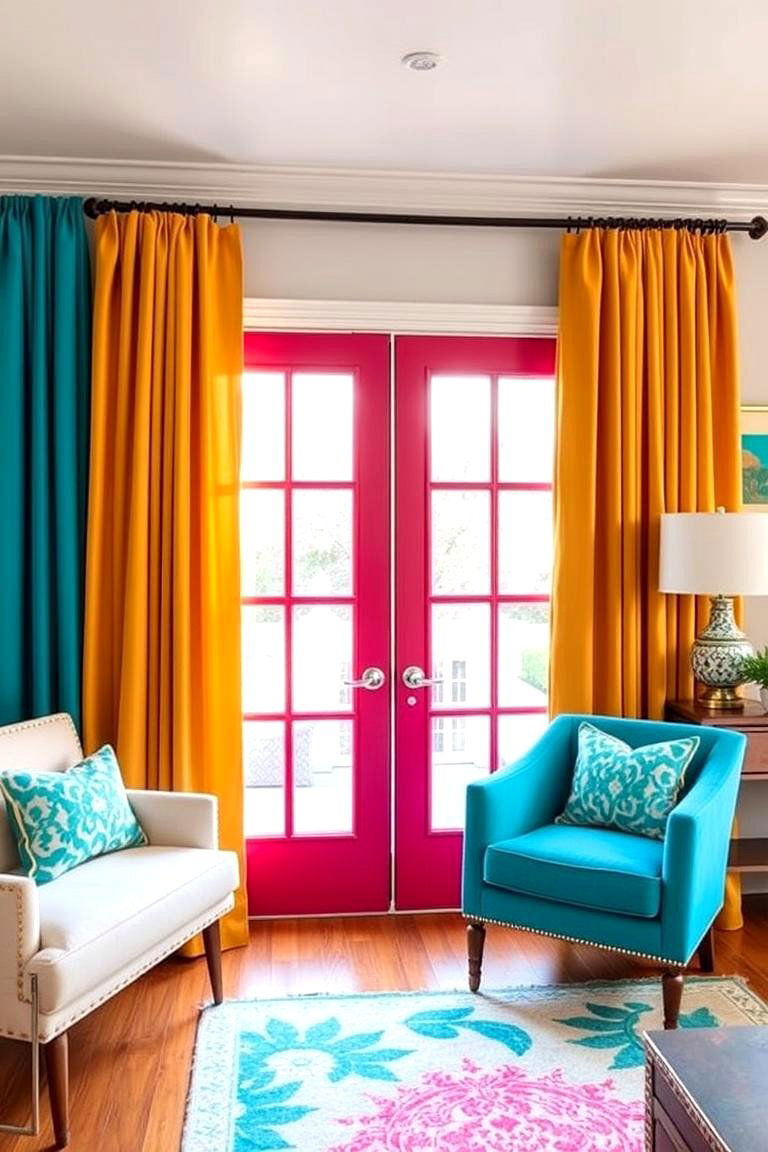 Colorful Curtains for a Bold Statement - 24 French Door Curtain Ideas