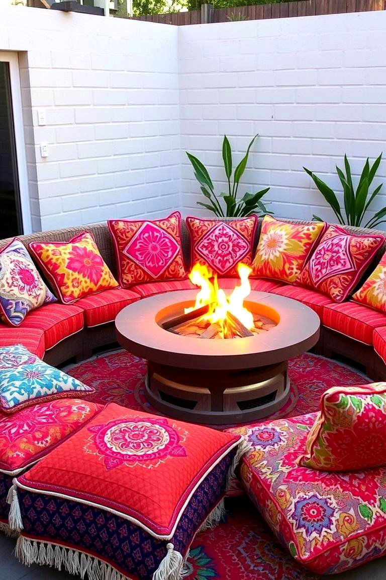 Colorful Cushions and Poufs - 24 Fire Pit Seating Ideas