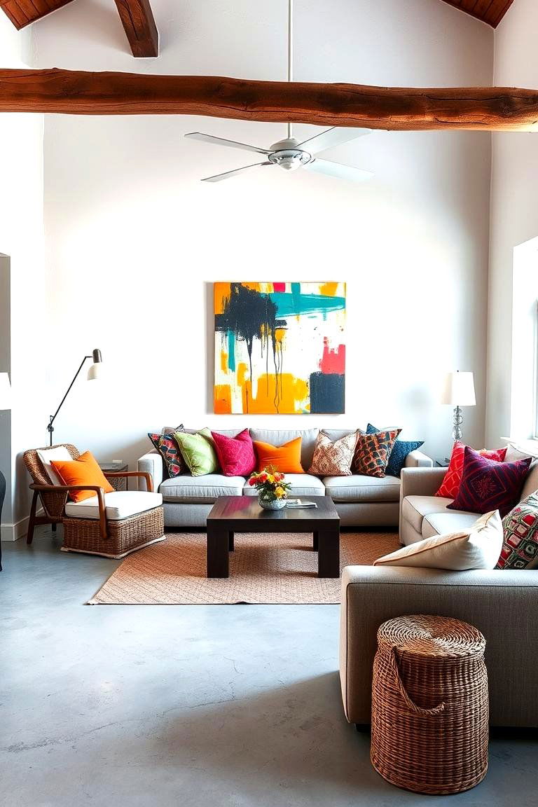 Colorful Decor Canvas - 24 Rustic Concrete Floor Living Room Ideas
