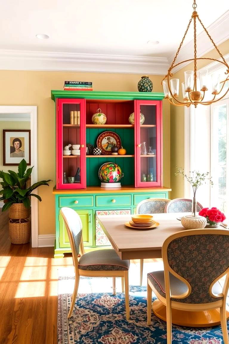 Colorful Eclectic Hutch - 24 Dining Room Hutch Ideas