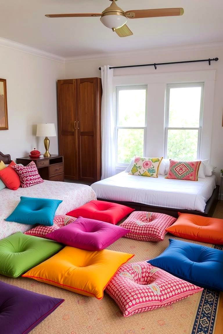 Colorful Floor Cushions - 24 Colorful Boho Bedroom Ideas