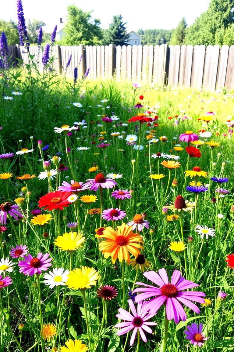 Colorful Flower Meadow with Wildflowers - 24 Large Backyard Landscaping Ideas