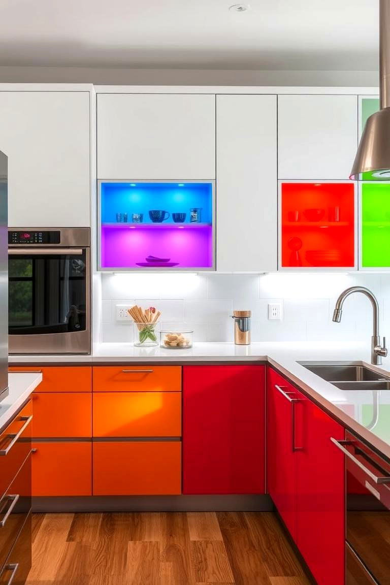 Colorful Glass Accents for a Fun Twist - 24 Modern Style Glass Kitchen Cabinets