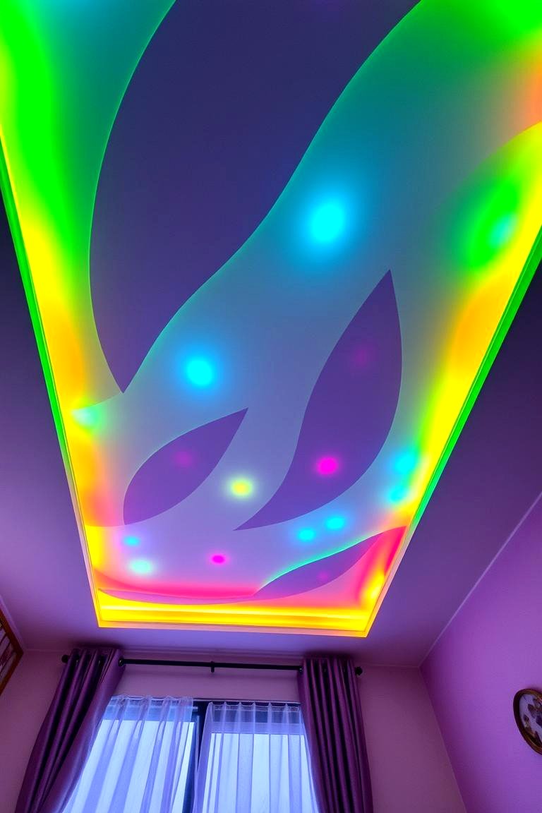 Colorful Lighting Effects Fun and Playful Ceilings - 24 Bedroom Ceiling Ideas