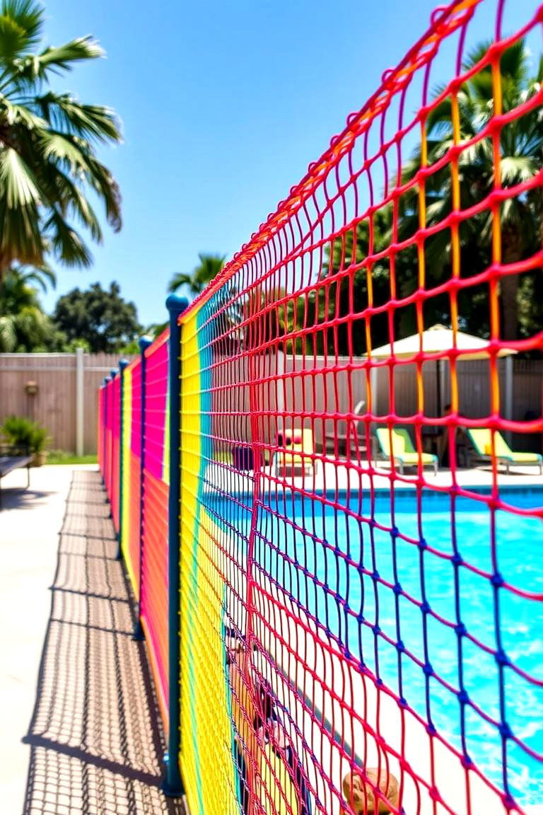 Colorful Mesh Fencing - 24 Pool Fence Ideas