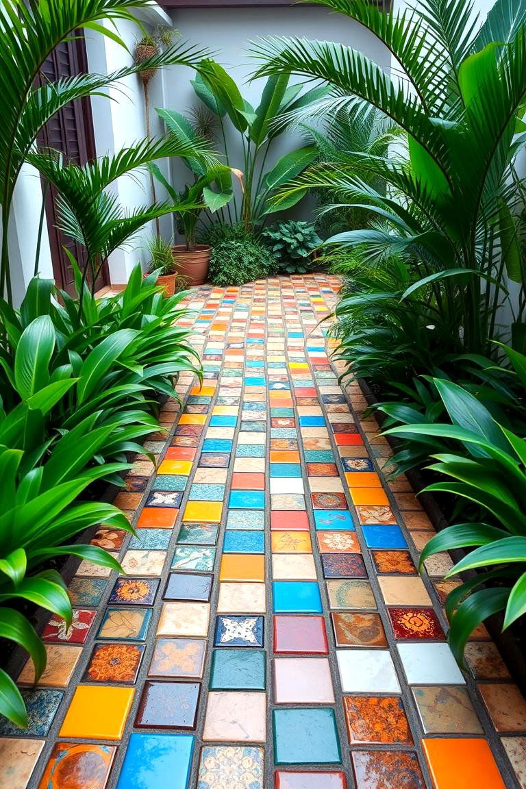 Colorful Mosaic Pathway - 24 Tropical Patio Ideas