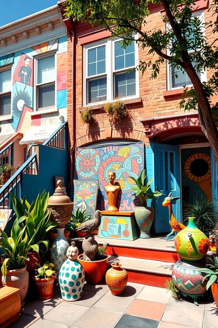 Colorful Outdoor Art Display - 24 townhouse patio ideas