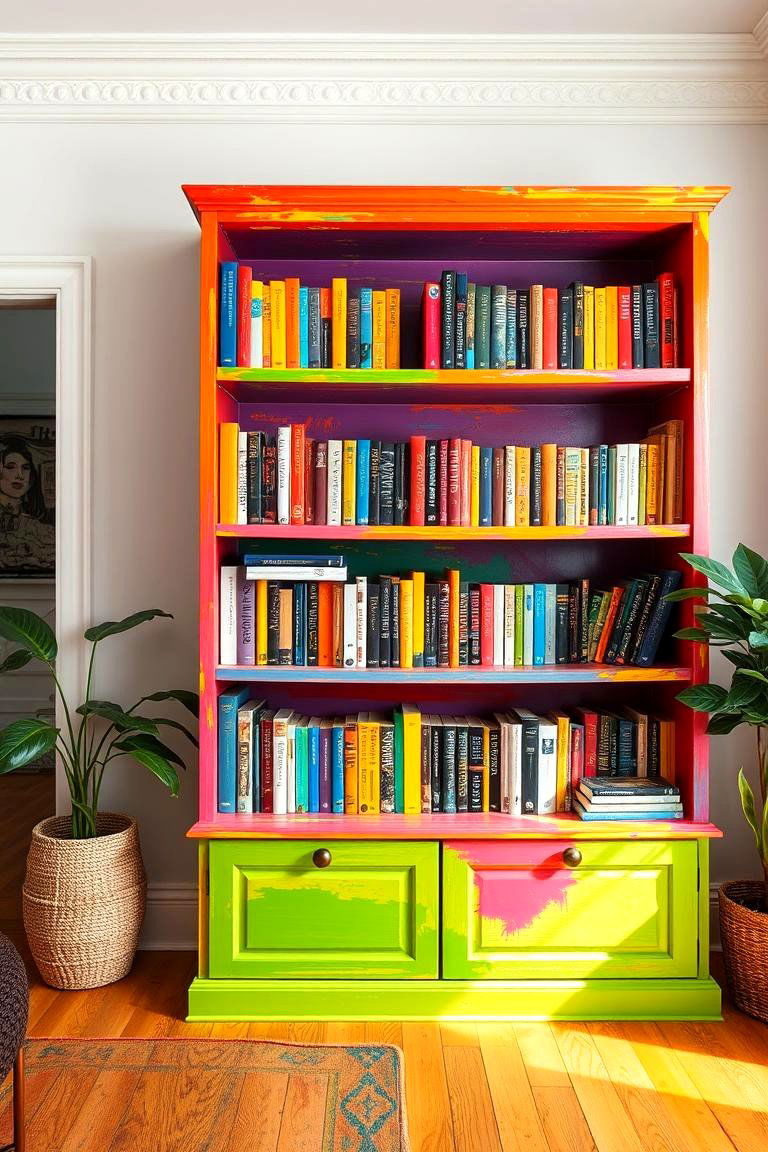 Colorful Painted Bookshelf - 24 Living Room Bookshelf Ideas