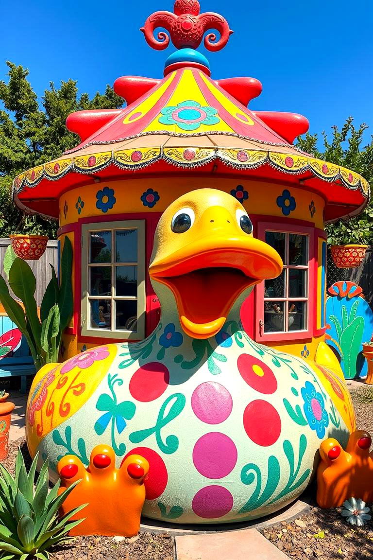 Colorful Painted Duck Oasis - 24 Duck House Ideas