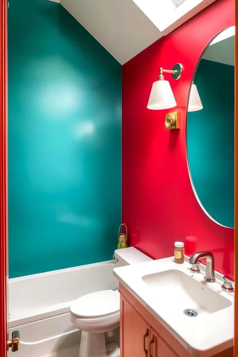 Colorful Painted Wall for Vibrancy - 24 Bathroom Accent Wall Ideas