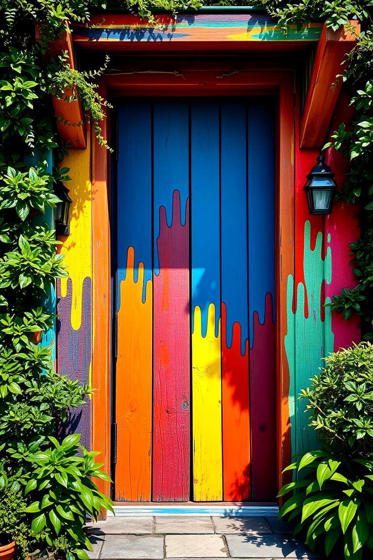 Colorful Painted Wooden Entrance - 24 garden gate ideas