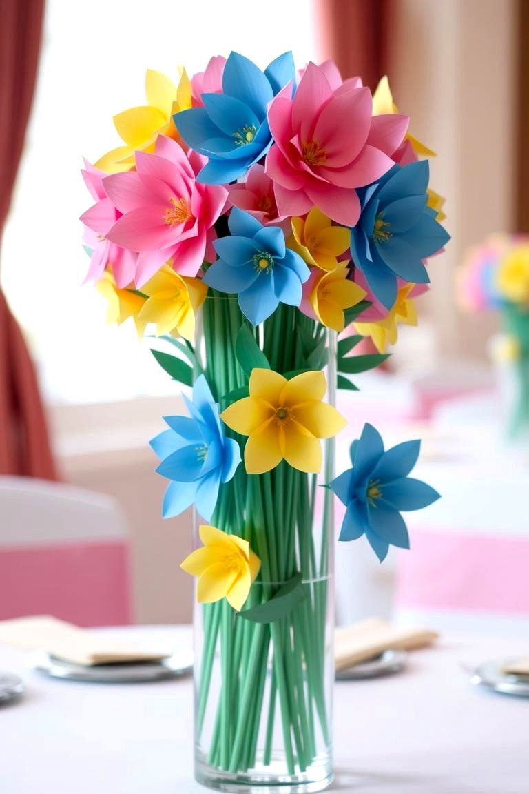 Colorful Paper Flowers - 24 Tall Wedding Centerpiece Ideas