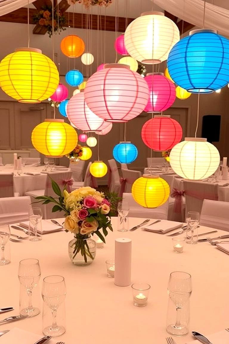 Colorful Paper Lanterns - 24 Rehearsal Dinner Centerpiece Ideas